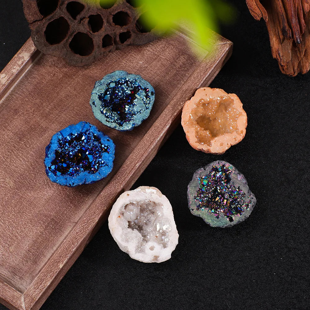 Nature Agate Geode Stone Irregular Colourful Electroplating Druzy Cluster Rocks Mineral Specimen Home Decor
