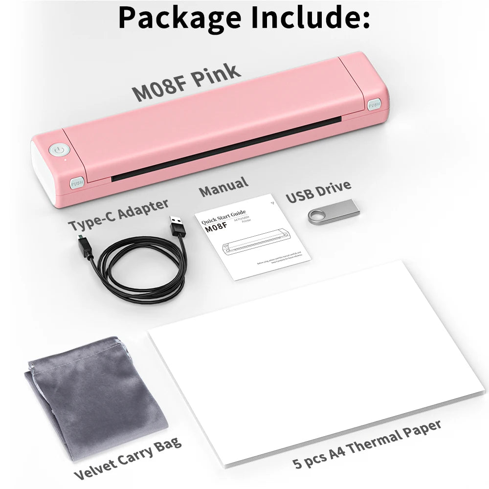Phomemo M08F A4 Paper Printer Portable Thermal Printer Tattoo Printer Bluetooth Printer Compatible with Phone&Laptop for Office
