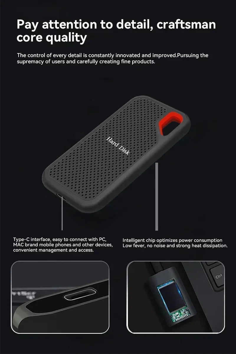 Portable SSD 256TB High Speed Hard Drive 1/2TB Type-C Solid Disk USB3.1 External ssd Original Hard Disk for Phone/Loptop/PC/Mac