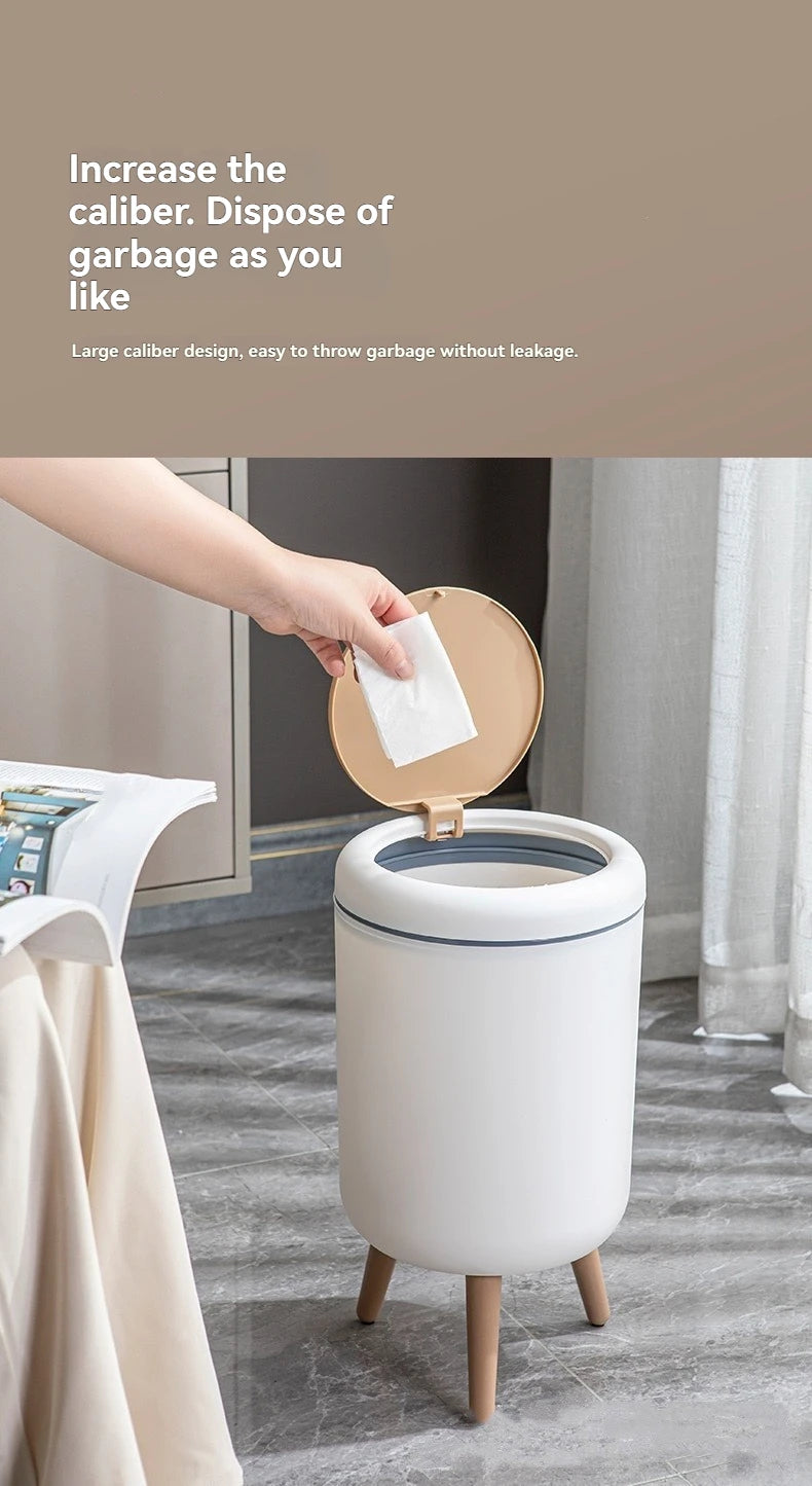 Household high - end trash can, tall - legged with lid for living room, push - type trash can, desktop storage bin for bedroom