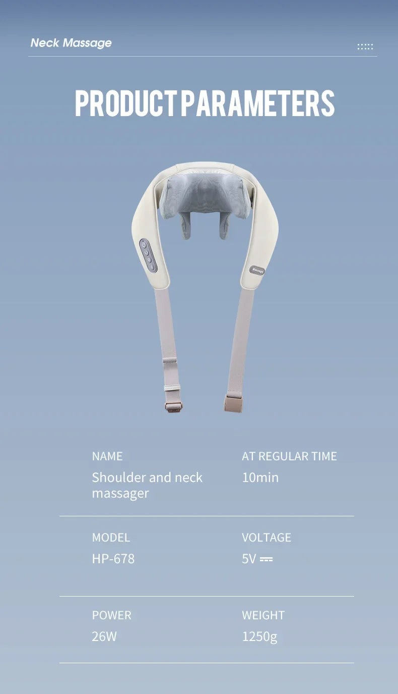 Foreverlily Wireless Neck And Back Massager Neck And Shoulder Kneading Massage Shawl Neck Cervical Relaxing Trapezius Massager