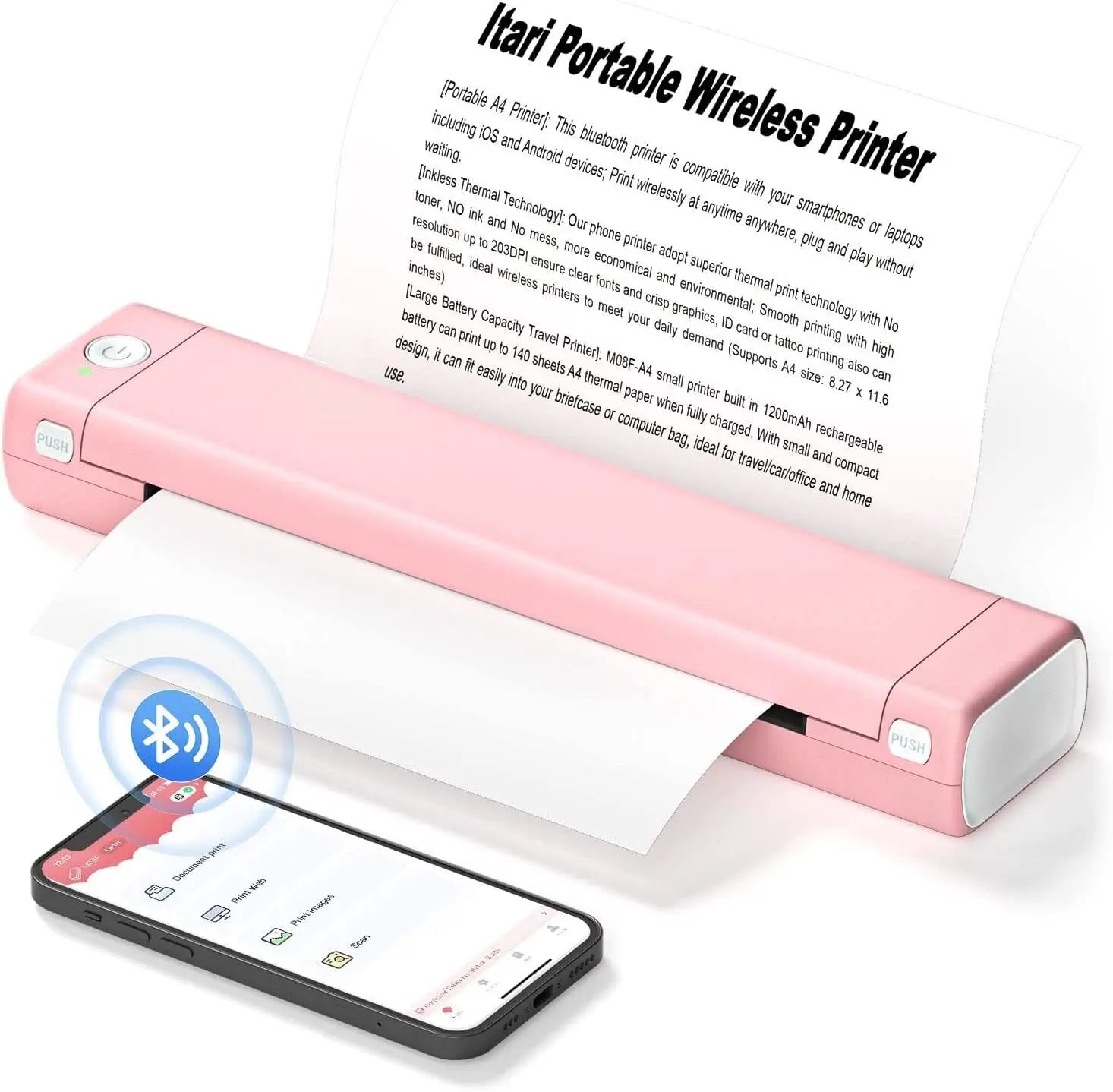 Mini Phomemo M08F Portable Printer Bluetuth Thermal Printer Compatible with Android, iOS & Laptop Portable Wireless A4 Printers