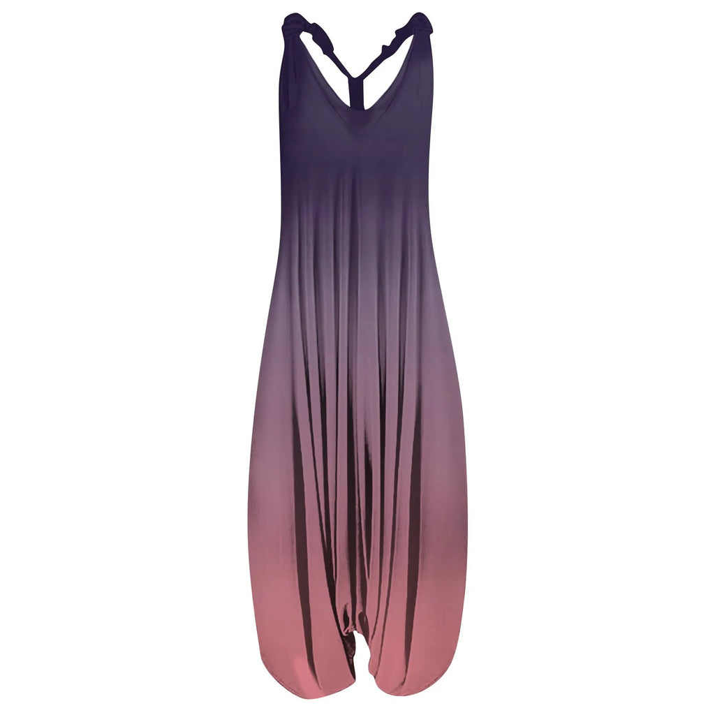 V Neck Women Jumpsuit Ethnic Style Gradient Print Patchwork Streetwear All Match Sling Harem Loose Jumpsuit For Party 2024