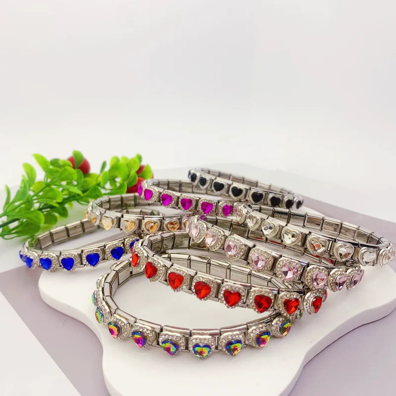 New Fashion Colorful Love Gemstone Style Italian Charm Fit 9mm Link Stainless Steel Bracelet Module DIY Women Men Jewelry Making
