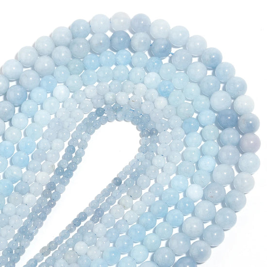 Natural Aquamarines Stone Beads Blue Round Gemstone Bead for DIY Bracelet Necklace Charms Jewelry Making Beaded Accessories
