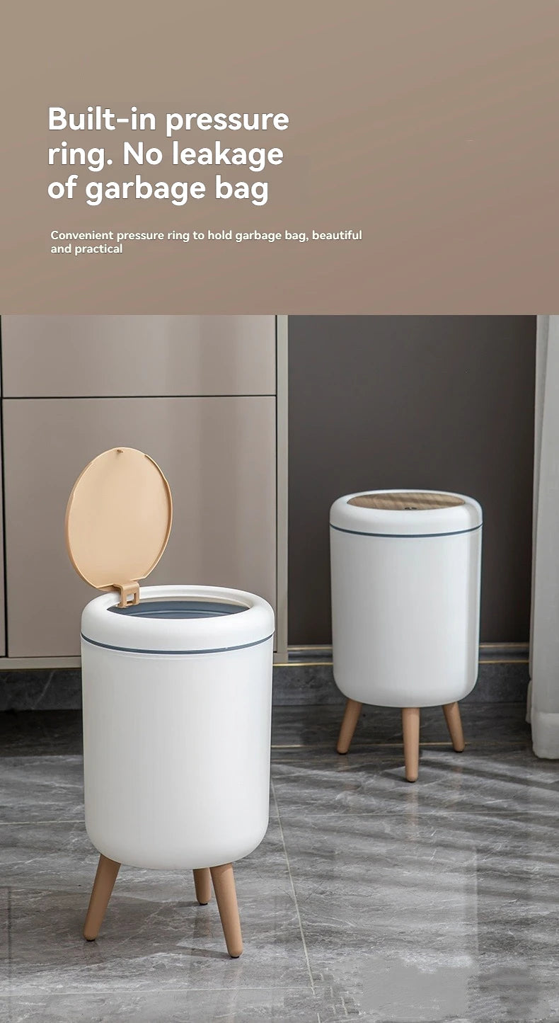 Household high - end trash can, tall - legged with lid for living room, push - type trash can, desktop storage bin for bedroom