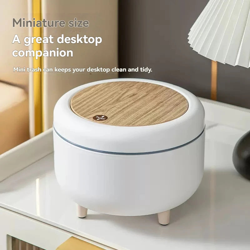 Household high - end trash can, tall - legged with lid for living room, push - type trash can, desktop storage bin for bedroom