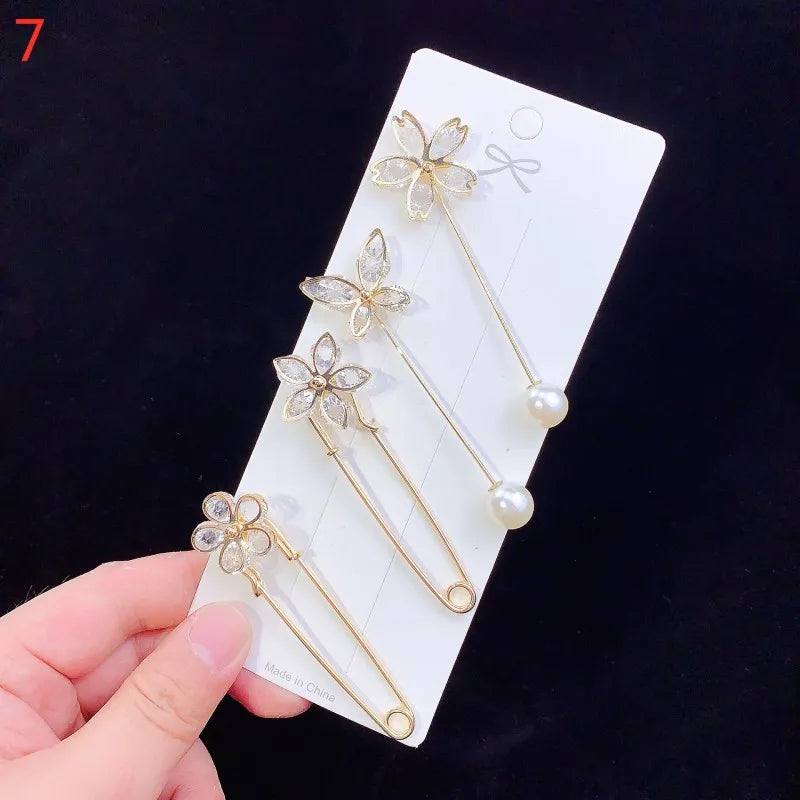 Pearl Brooches Set Waist Buckle Cardigan Jeans Button Brooch Pins Women Sweater Coat Anti Fall Pearls Clothes Pin Decoration