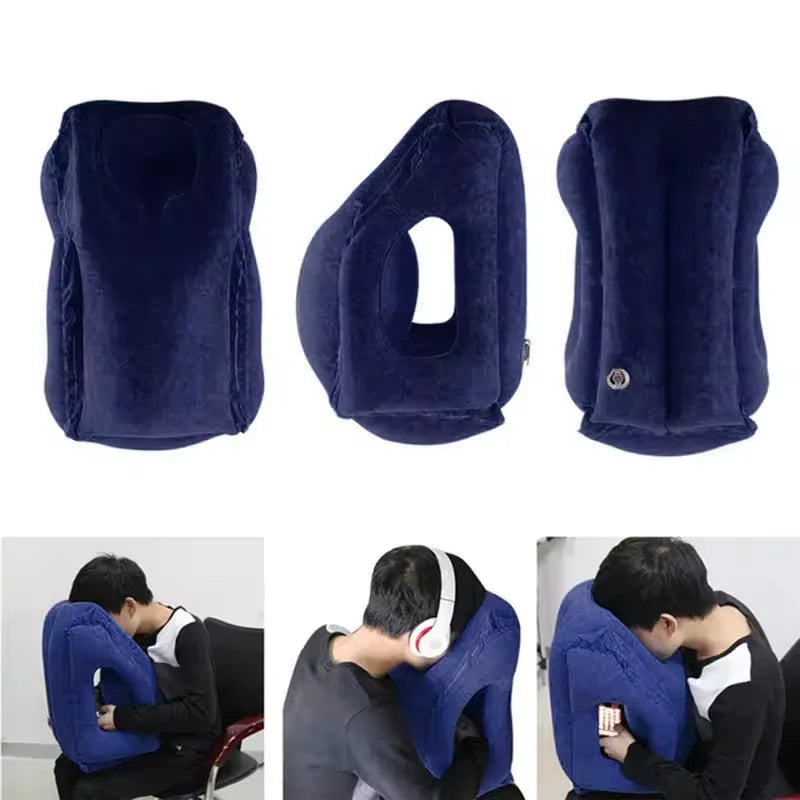 Inflatable Travel Pillow Portable Headrest Sleeping Bag Cushion Chin Neck Support for Outdoor Airplane Train Office and Home Use