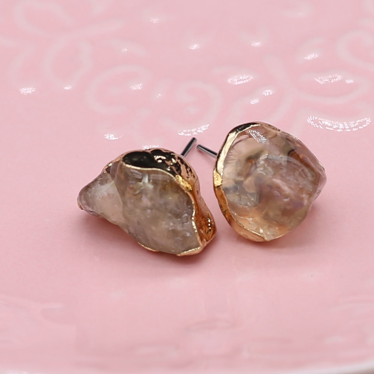1Pair Natural Stone Citrine Earrings Healing Mineral Rock Stud Ear Reiki Female Crystal Earrings Fashion Jewelry Accessories