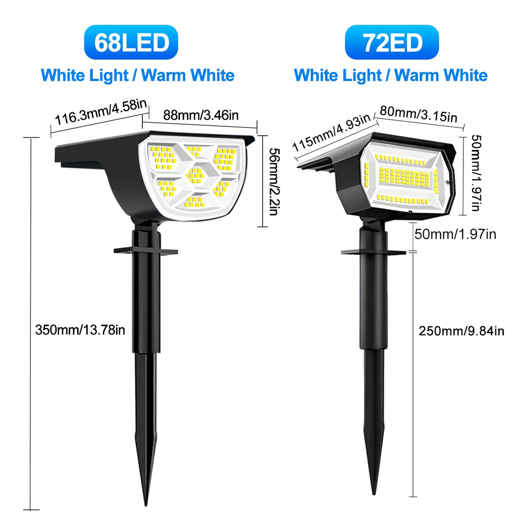 72/68 LED Solar Landscape Lights Outdoor IP65 Waterproof Solar Light with 3 Modes Solar Garden Spotlight for Yard Lawn Walkway