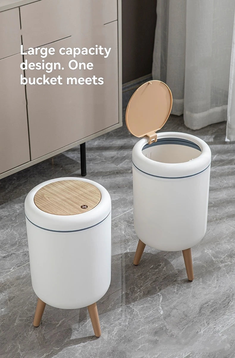 Household high - end trash can, tall - legged with lid for living room, push - type trash can, desktop storage bin for bedroom