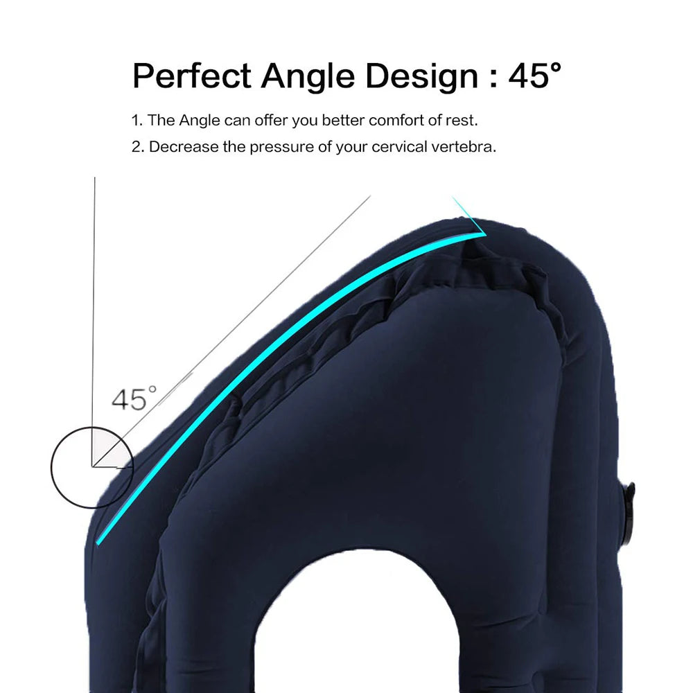 Inflatable Travel Pillow Portable Headrest Sleeping Bag Cushion Chin Neck Support for Outdoor Airplane Train Office and Home Use