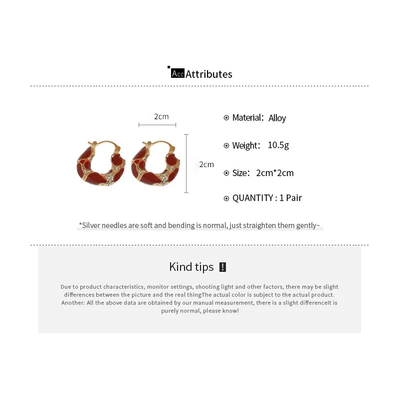 Gold Plating Dripping Coffee Color Tiger's-eye Stone Round U-shaped Hoop Earrings for Women Vintage Ear Buckles Fashion Jewelry