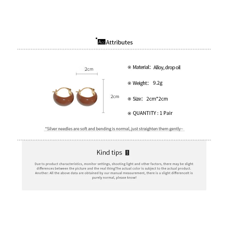 Gold Plating Dripping Coffee Color Tiger's-eye Stone Round U-shaped Hoop Earrings for Women Vintage Ear Buckles Fashion Jewelry