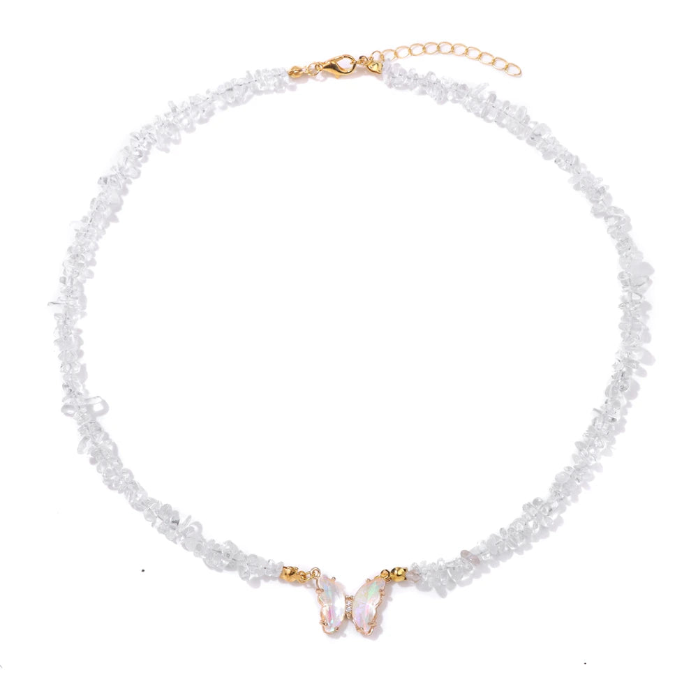 Trendy Butterfly Crystal Necklace Natural Purple Amethysts Quartzs Crystal Chip Stone Necklace Jewelry Gift For Women Couple