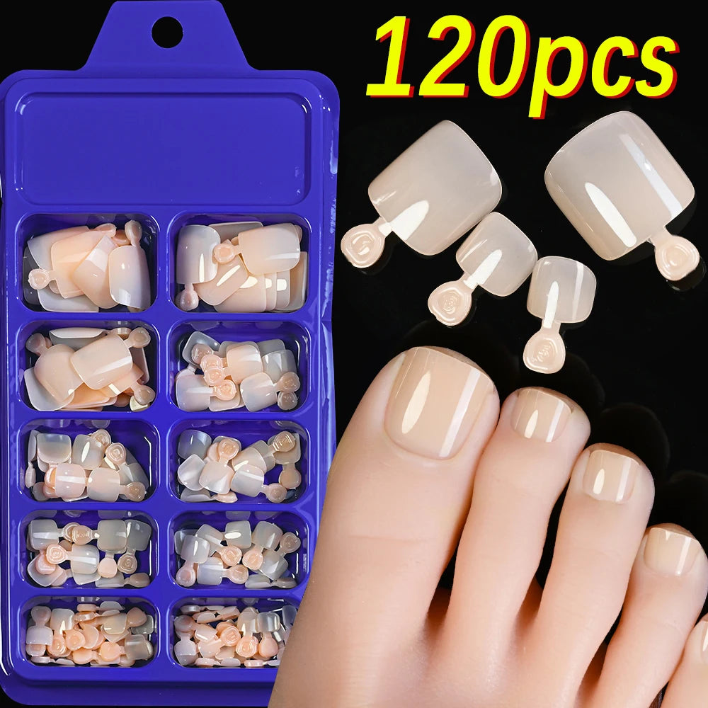 100PCS Short Square False Toenail Tips Full Cover White Artificial Fake Toenail Acrylic Foot Nail Art Tip Press on Toe Extension