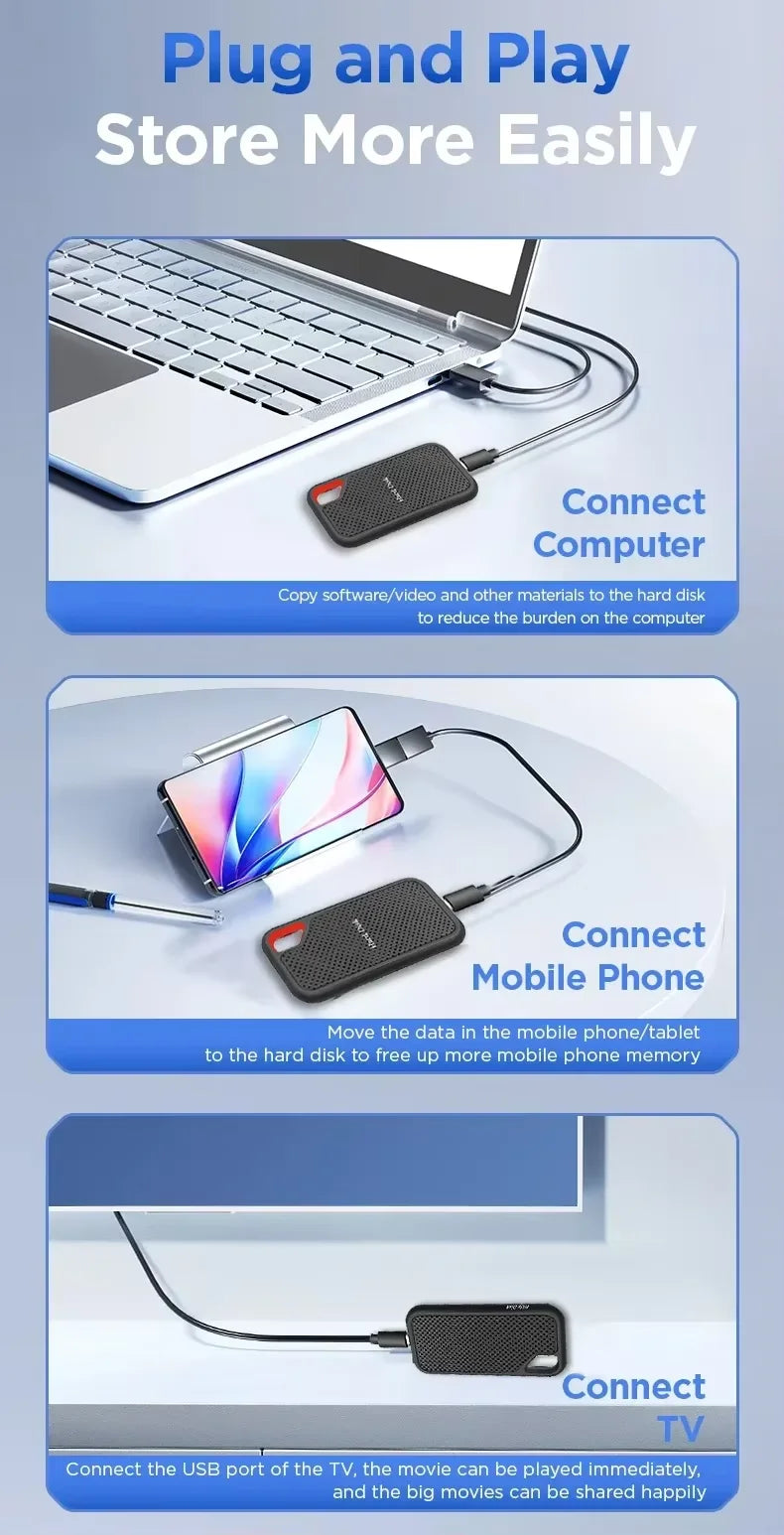 Portable SSD 256TB High Speed Hard Drive 1/2TB Type-C Solid Disk USB3.1 External ssd Original Hard Disk for Phone/Loptop/PC/Mac
