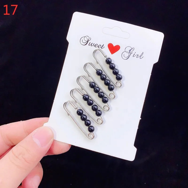 Pearl Brooches Set Waist Buckle Cardigan Jeans Button Brooch Pins Women Sweater Coat Anti Fall Pearls Clothes Pin Decoration