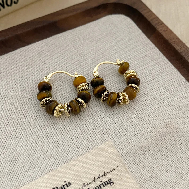 Vintage Brown Resin Tiger Eye Stone Dangle New Earrings For Women Fashion Silver Needle Earring Personality Melard Color Jewelry