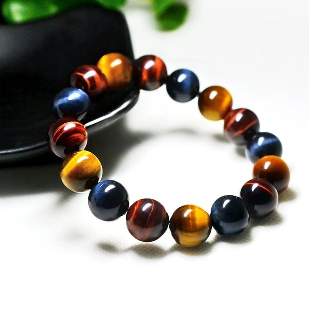 Colored Tiger Eye Bracelet Men and Women Charm Natural Stone Jewelry Healing Buddha Elastic Rope Couple Crystal Bead Bracelet