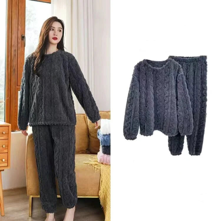 HELIAR Women Warm 2 Piece Sets Thicken Velvet Ribbed Fleece Set Pullover And Pants Casual Pajama Sets Women Autumn Winter 2024