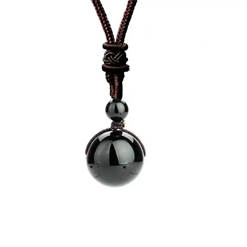 16 Mm Black Obsidian Tiger Eyes Amethyst Stone Women Men Necklaces with Adjustable Braided Rope Cords Natural Crystal Pendant Ne