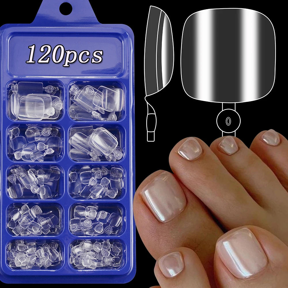 100PCS Short Square False Toenail Tips Full Cover White Artificial Fake Toenail Acrylic Foot Nail Art Tip Press on Toe Extension