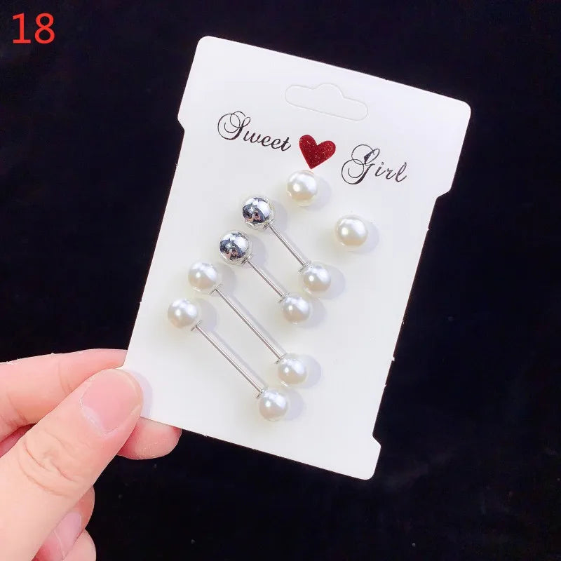 Pearl Brooches Set Waist Buckle Cardigan Jeans Button Brooch Pins Women Sweater Coat Anti Fall Pearls Clothes Pin Decoration