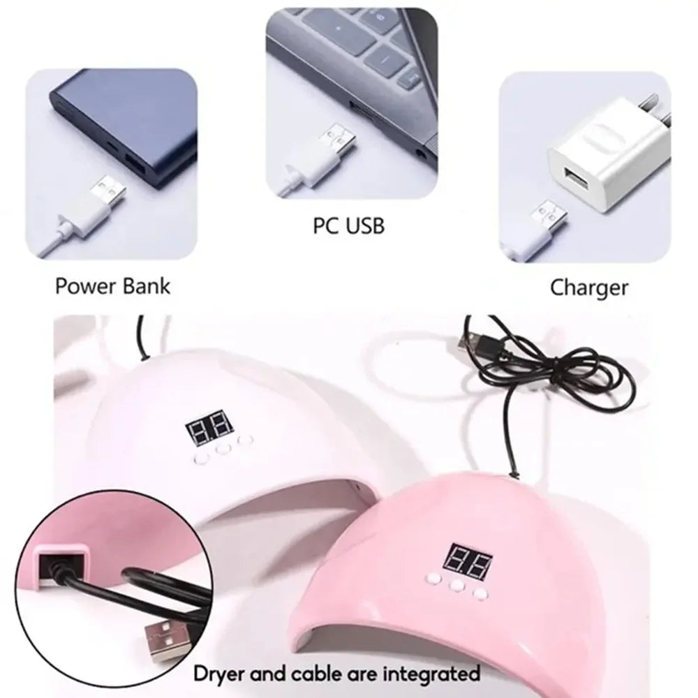 YIKOOLIN 46-Piece Essential Manicure Tool Set With LED UV Nail Lamp Gel Curing Machine Electric Nail File Drill Manicure Tools