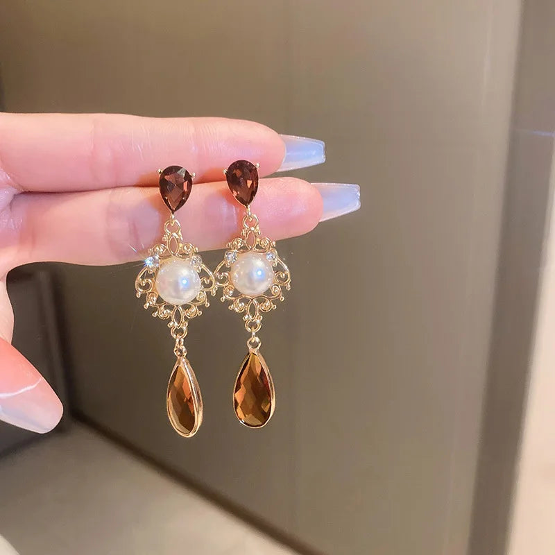 Vintage Brown Resin Tiger Eye Stone Dangle New Earrings For Women Fashion Silver Needle Earring Personality Melard Color Jewelry
