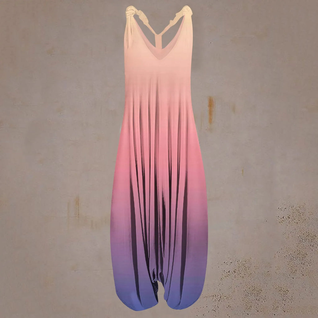 V Neck Women Jumpsuit Ethnic Style Gradient Print Patchwork Streetwear All Match Sling Harem Loose Jumpsuit For Party 2024