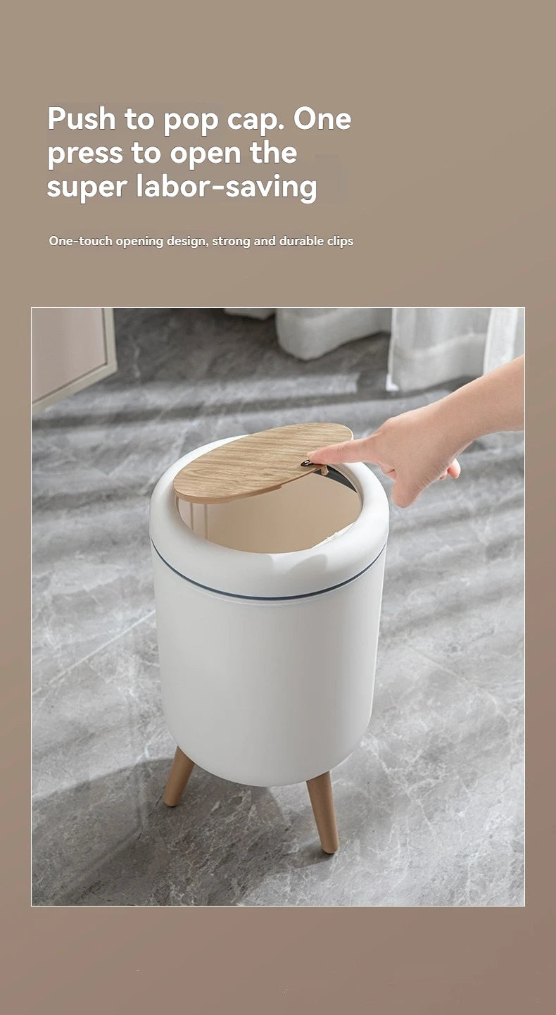 Household high - end trash can, tall - legged with lid for living room, push - type trash can, desktop storage bin for bedroom