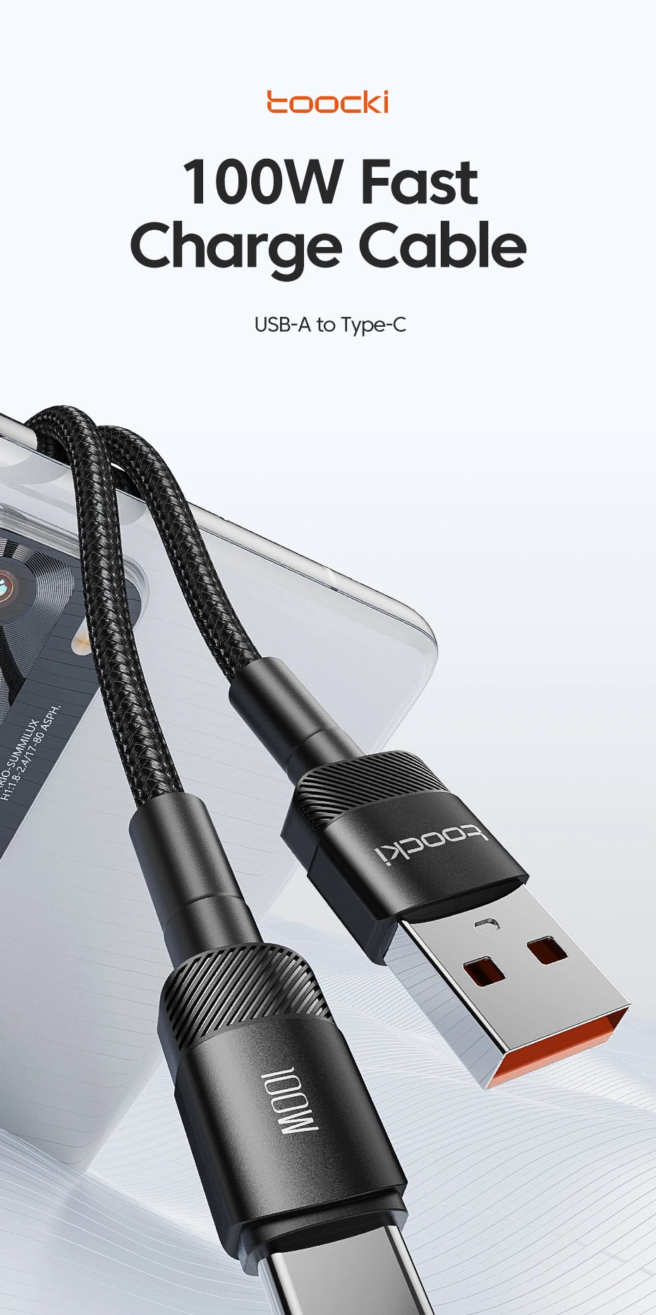 Toocki 100W USB Type C Cable for Xiaomi POCO Samsung Huawei OPPO 6A Fast Charging Charger USB C Data Cord TypeC Cable F