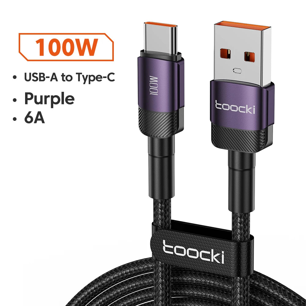 Toocki 100W USB Type C Cable for Xiaomi POCO Samsung Huawei OPPO 6A Fast Charging Charger USB C Data Cord TypeC Cable F