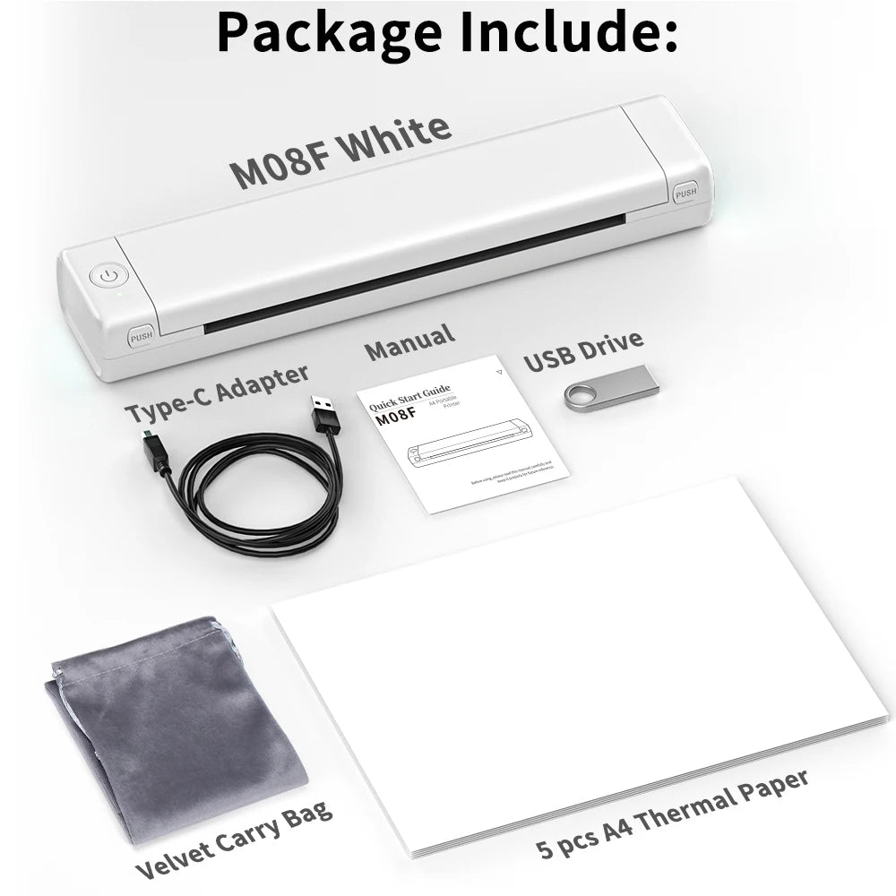 Phomemo M08F A4 Paper Printer Portable Thermal Printer Tattoo Printer Bluetooth Printer Compatible with Phone&Laptop for Office