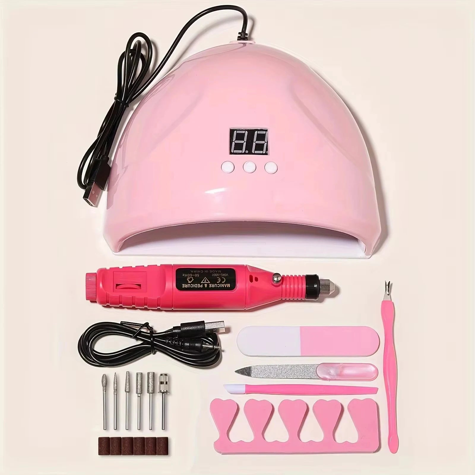 YIKOOLIN 46-Piece Essential Manicure Tool Set With LED UV Nail Lamp Gel Curing Machine Electric Nail File Drill Manicure Tools
