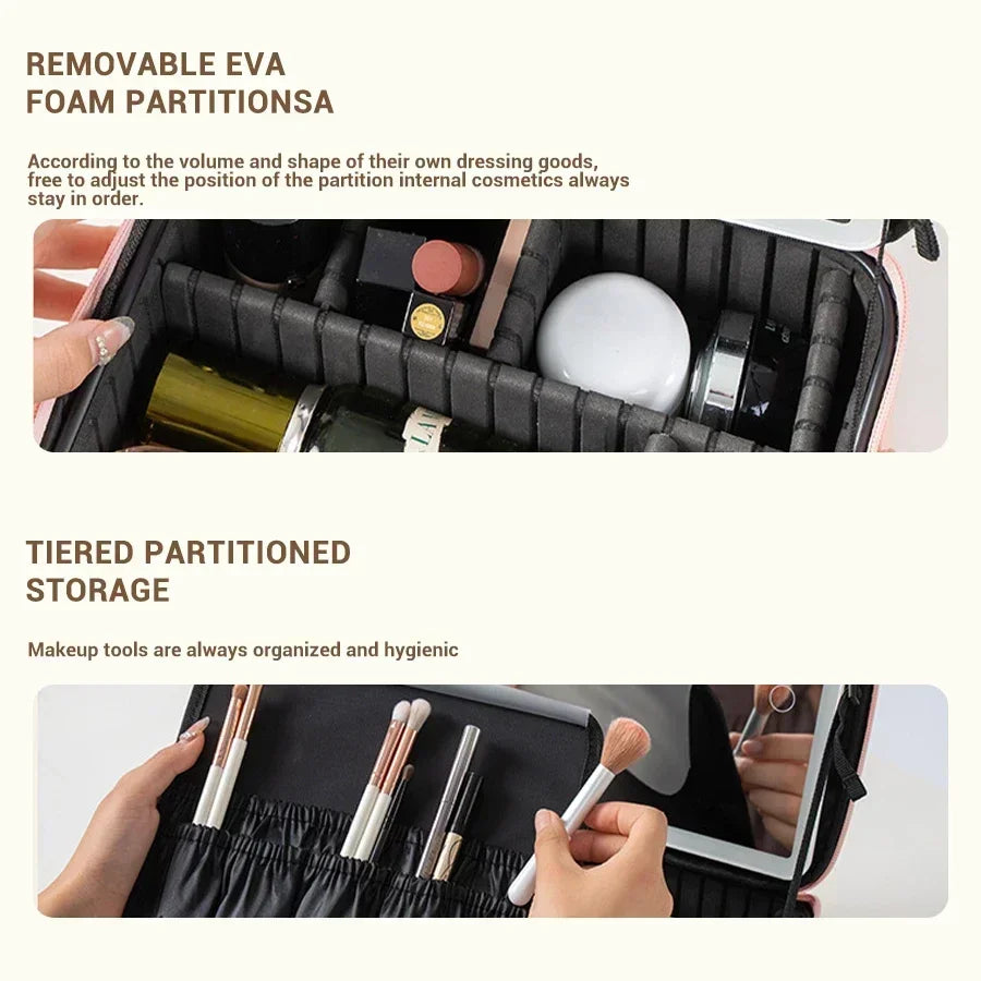New LED Lighted Cosmetic Case With Mirror PU Leather Portable Travel Makeup Storage Bags Waterproof Travel Makeup Bag