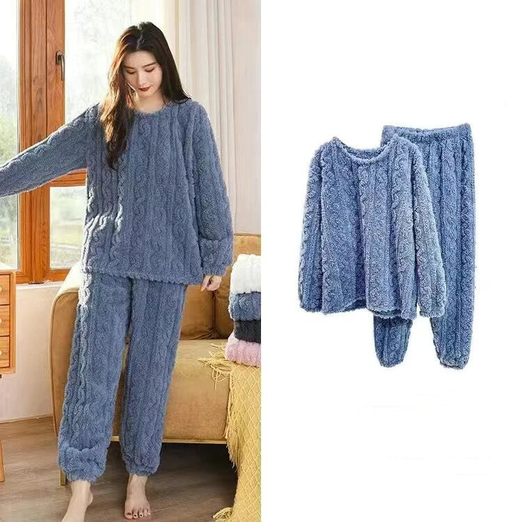 HELIAR Women Warm 2 Piece Sets Thicken Velvet Ribbed Fleece Set Pullover And Pants Casual Pajama Sets Women Autumn Winter 2024
