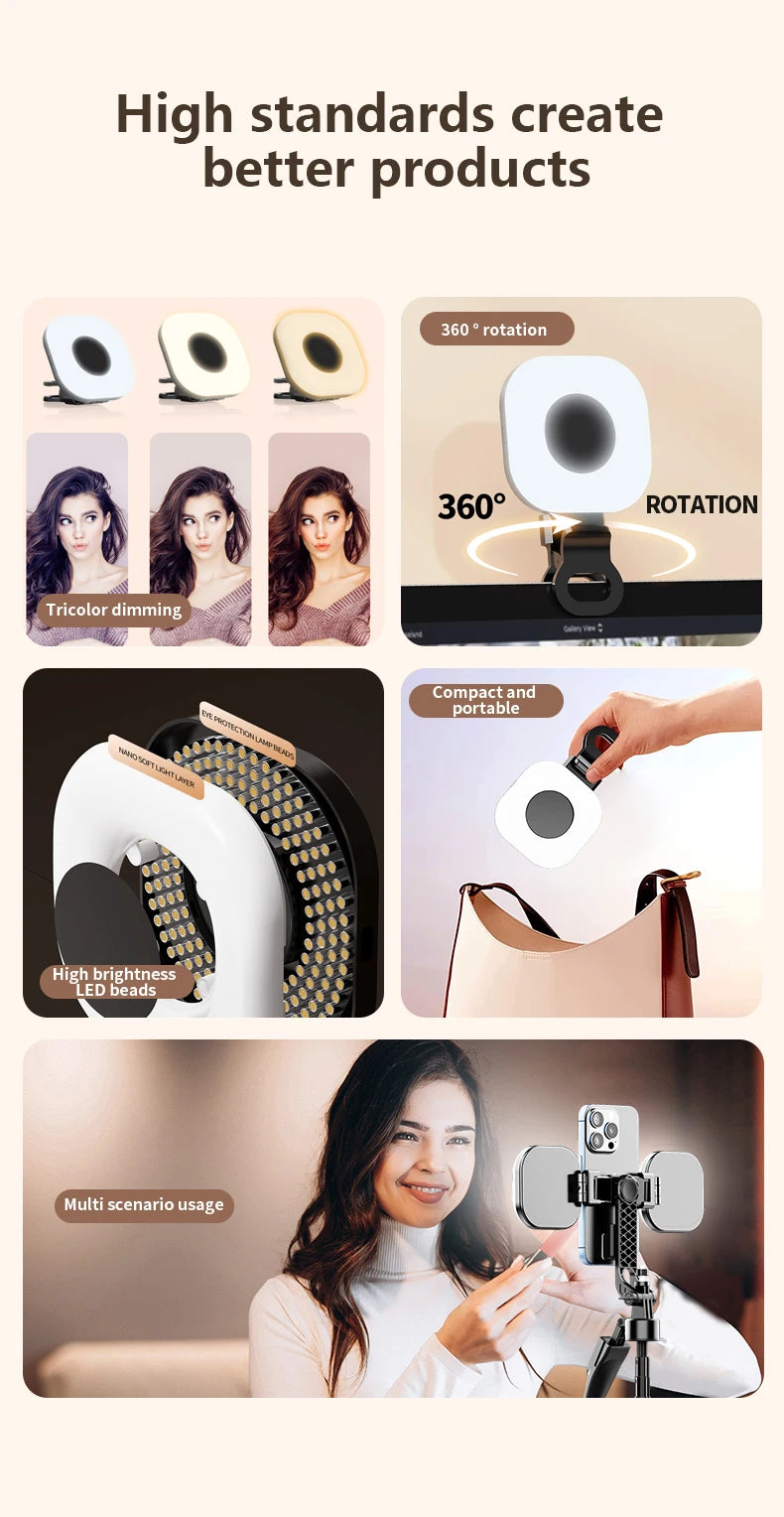 Mini LED Smartphone Selfie Fill Light 3 Modes With Adjustable Brightness Clip Portable Video Light For Tiktok Camera Mobile IPad