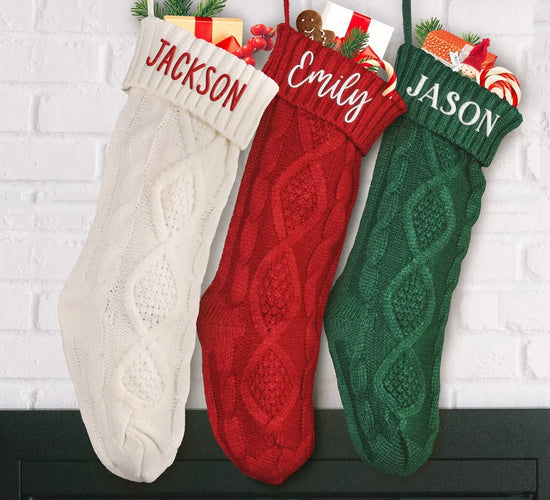 Personalized Name Knitted Christmas Stocking Custom Family Xmas Stocking for Holiday Home Decor