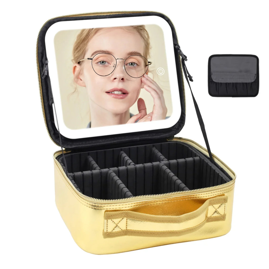 LED Lighted Travel Makeup Bag With Mirror Portable Waterproof Makeup Organizer Cosmetic Case, Birthday Gift For Girls Women