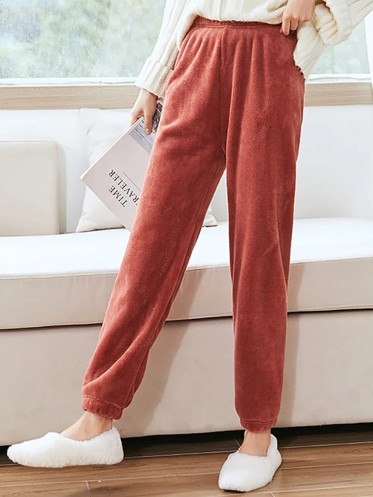 HELIAR Women Warm 2 Piece Sets Thicken Velvet Ribbed Fleece Set Pullover And Pants Casual Pajama Sets Women Autumn Winter 2024