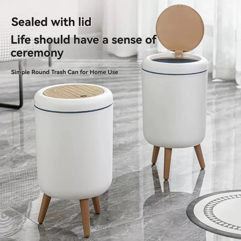 Household high - end trash can, tall - legged with lid for living room, push - type trash can, desktop storage bin for bedroom