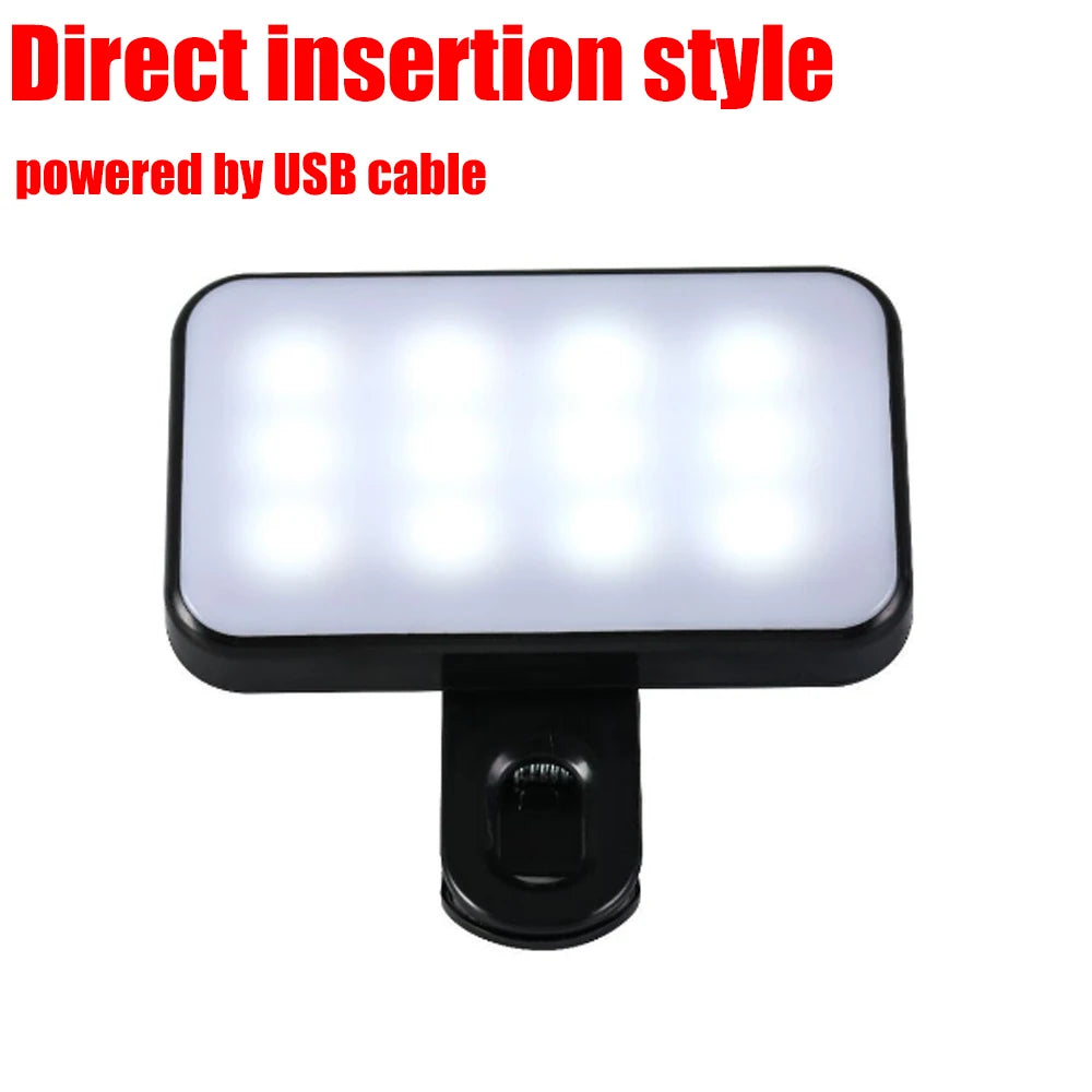 Portable Mini Selfie Fill Light Rechargeable Clip 3 Modes Adjustable Brightness On For Phone Laptop Tablet Meeting Make Up ﻿