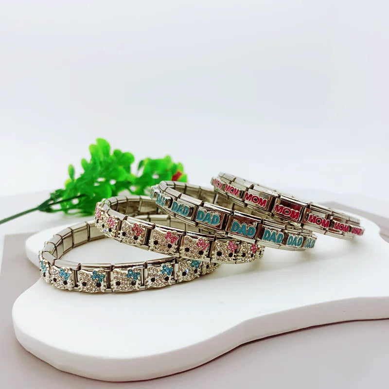 New Fashion Colorful Love Gemstone Style Italian Charm Fit 9mm Link Stainless Steel Bracelet Module DIY Women Men Jewelry Making