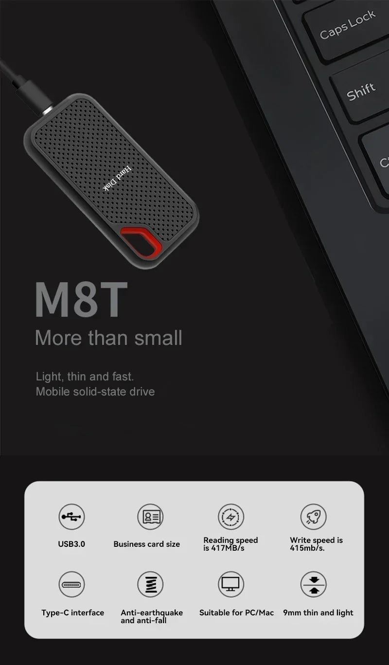 Portable SSD 256TB High Speed Hard Drive 1/2TB Type-C Solid Disk USB3.1 External ssd Original Hard Disk for Phone/Loptop/PC/Mac