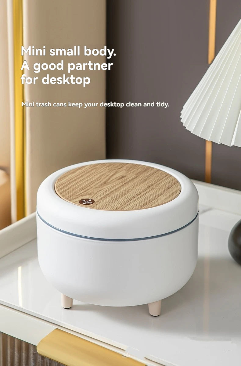 Household high - end trash can, tall - legged with lid for living room, push - type trash can, desktop storage bin for bedroom