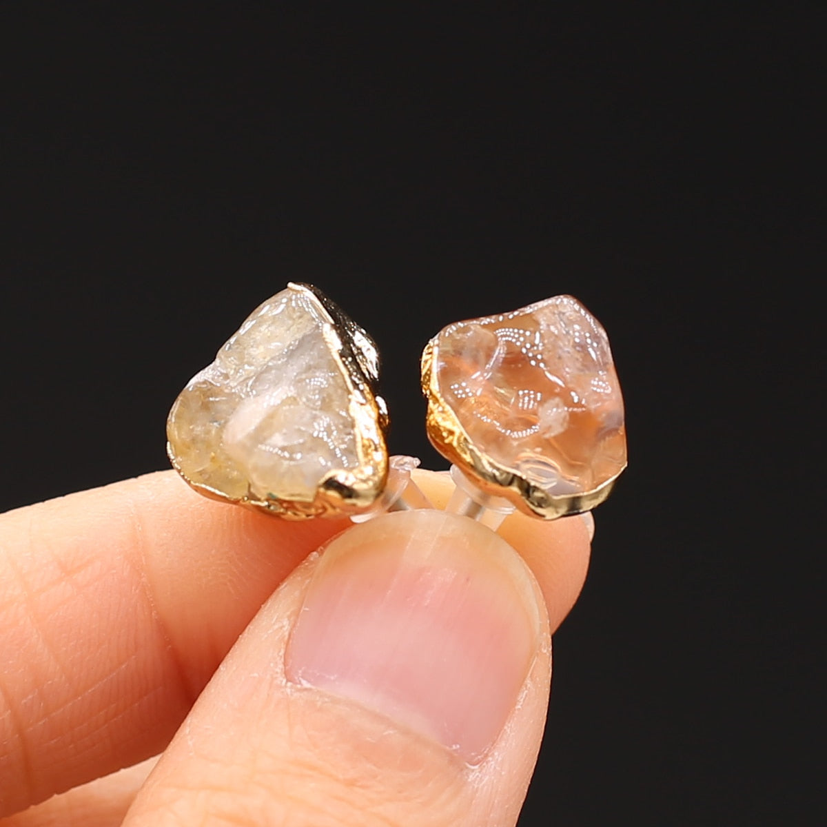 1Pair Natural Stone Citrine Earrings Healing Mineral Rock Stud Ear Reiki Female Crystal Earrings Fashion Jewelry Accessories