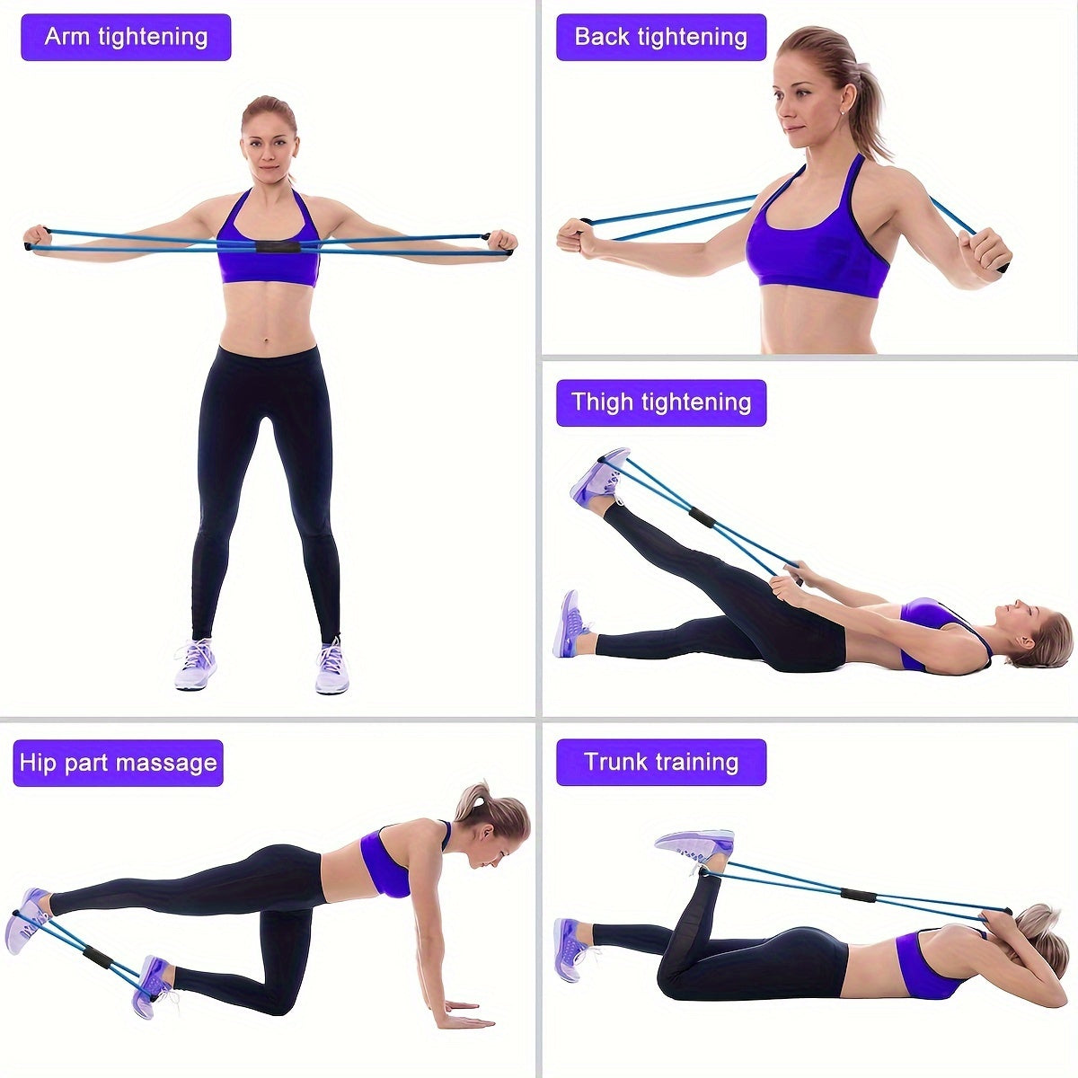 8-Shaped TPE Tension Belt with Handles - Elastic Yoga Resistance Band for Chest Expansion, Arm & Leg Stretching, Workout, Yoga, Pilates - Stackable, Medium Tension, Perfect for Beginners